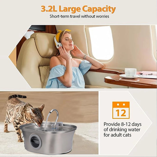 Stainless Steel Automatic Pet Water Fountain 3.2L