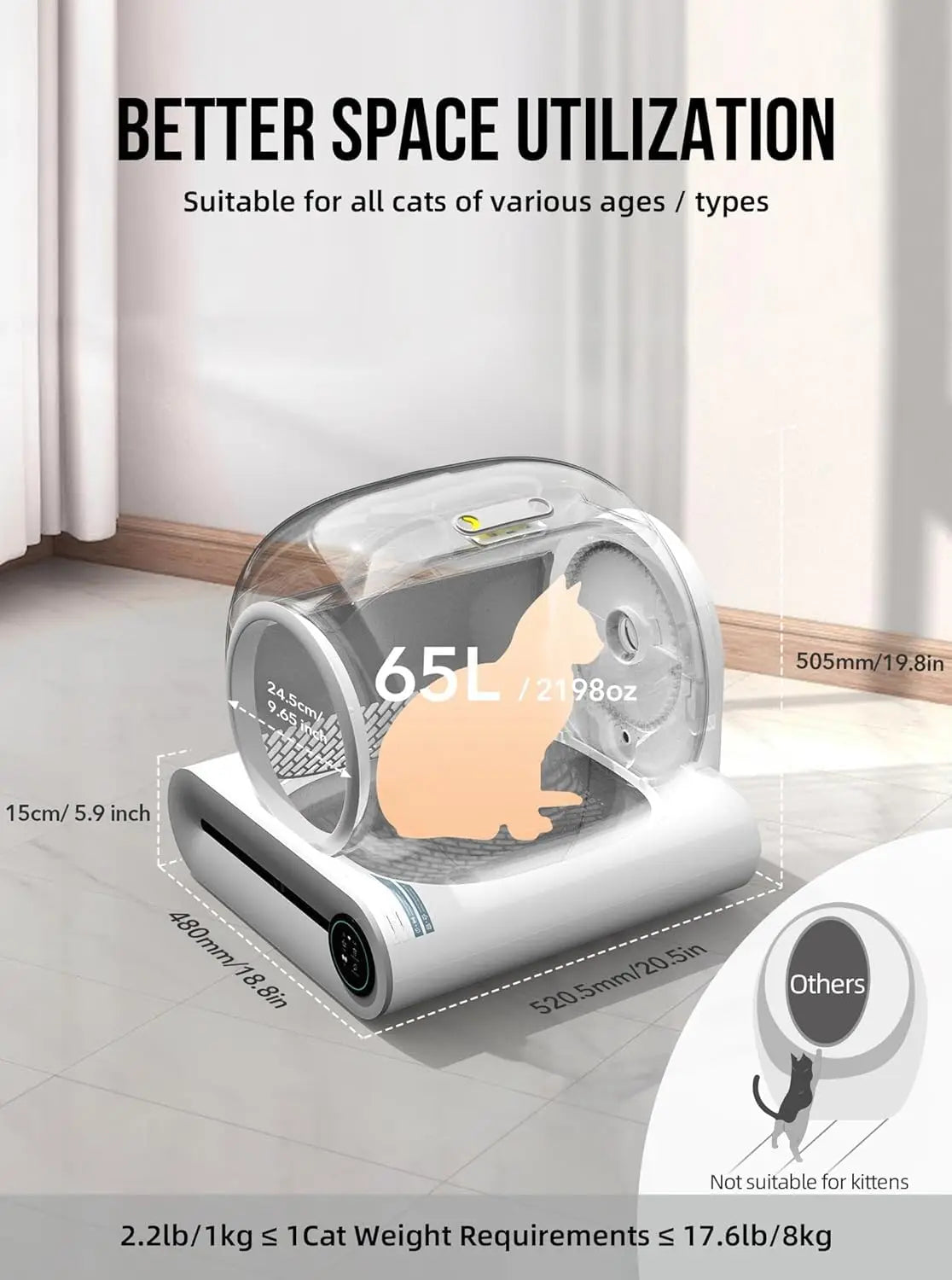 Automatic Smart Cat Litter Box 65L